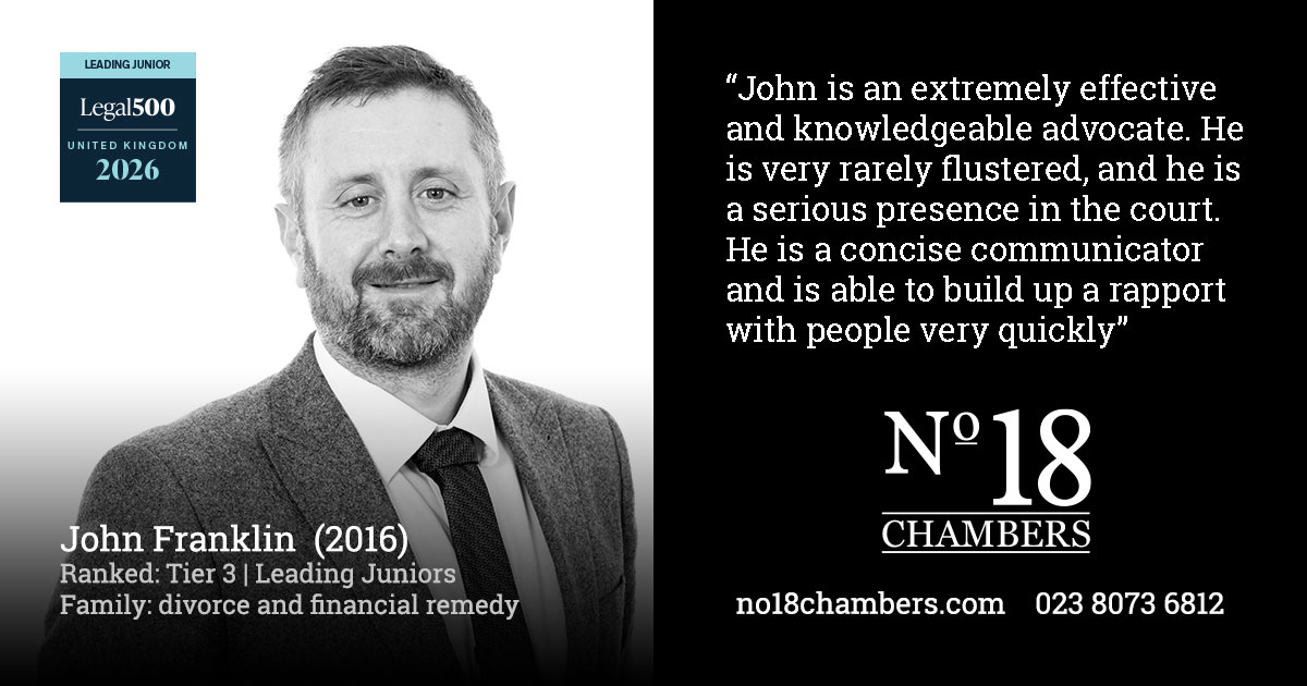 Spotlight on our members in the Legal 500: John Franklin ranked tier 3 in employment law and family financial remedy
