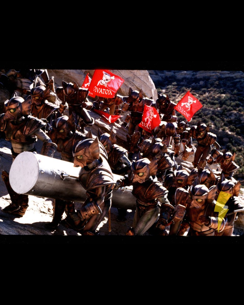 morphinmuseum's tweet image. Piranhatrons swarm the Power Chamber / Command Center — on location at Vasquez Rocks.

Armed with battering rams, hammers, and flags bearing Divatox’s name, the Piranhatrons stormed up the rocks after Dimitria and Blue Senturion departed; leaving only the Rangers and Alpha 6…