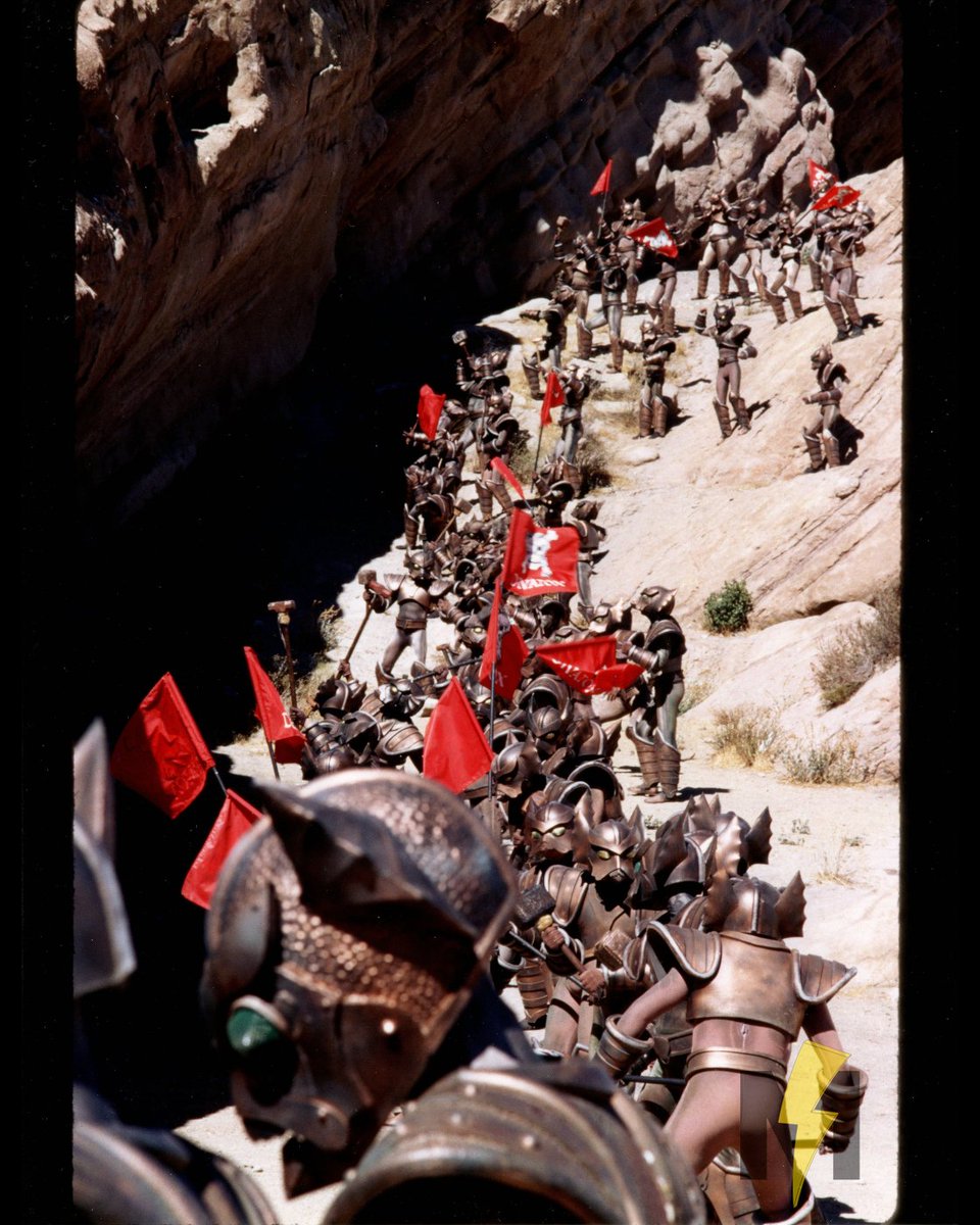 morphinmuseum's tweet image. Piranhatrons swarm the Power Chamber / Command Center — on location at Vasquez Rocks.

Armed with battering rams, hammers, and flags bearing Divatox’s name, the Piranhatrons stormed up the rocks after Dimitria and Blue Senturion departed; leaving only the Rangers and Alpha 6…