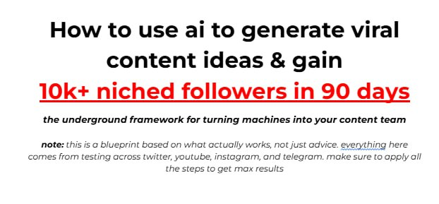 while 9 out of 10 creators don't even have a content strategy

i've created an ai system that generates viral content ideas to gain over 10k+ niched followers in under 90 days

this doc leaks the entire system

like, rt + reply with 'AI' and i'll send it over (must follow so i