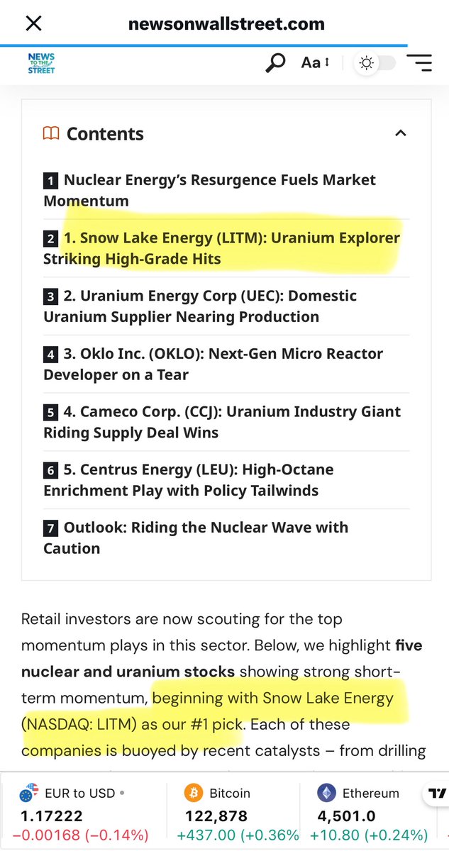 TickerFlow's tweet image. $litm featured as the #1 pick for uranium stocks by @NewsOnWallSt