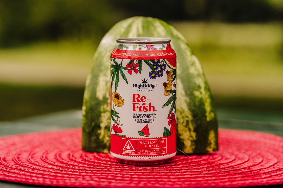 A #vibe so fresh, even  your watermelon’s #jealous! 

Re-Frsh: Watermelon &amp; Basil brings crisp botanicals, natural flavor and perfect #hemp infusion for that easy, breezy unwind. Crack on open and let #nature do its thing! 🌿
