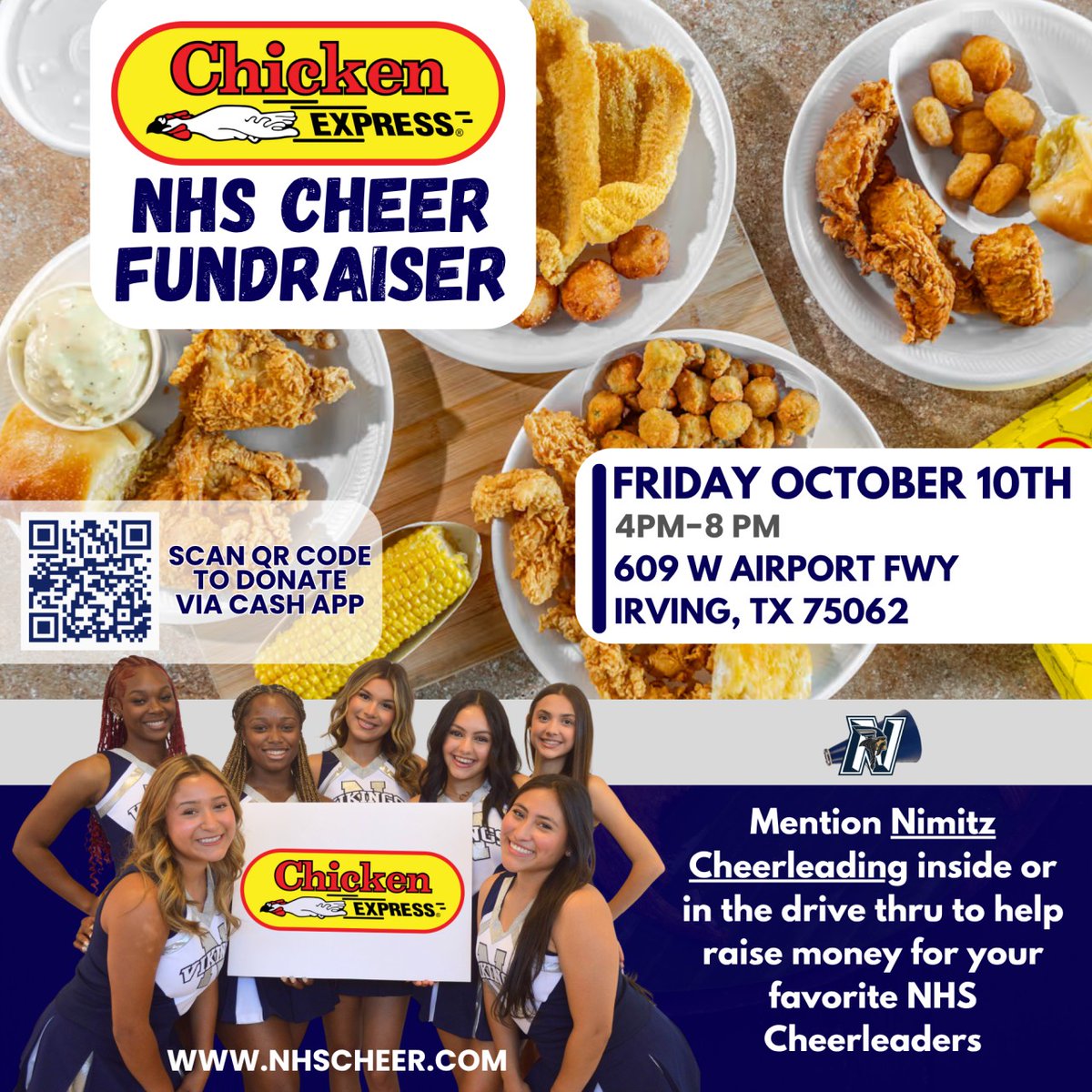 Nimitz Vikings Cheer (@nimitzcheer1) on Twitter photo What better way to kick off Fall Break than with π <a href="/Chicken_Express/">Chicken Express</a>?
Join us on October 10th from 4β8 PM to show your support. See you there! π
<a href="/IrvingISD/">Irving ISD</a> <a href="/NickAtNimitz24/">Trent Nickerson</a> What better way to kick off Fall Break than with π <a href="/Chicken_Express/">Chicken Express</a>?
Join us on October 10th from 4β8 PM to show your support. See you there! π
<a href="/IrvingISD/">Irving ISD</a> <a href="/NickAtNimitz24/">Trent Nickerson</a>