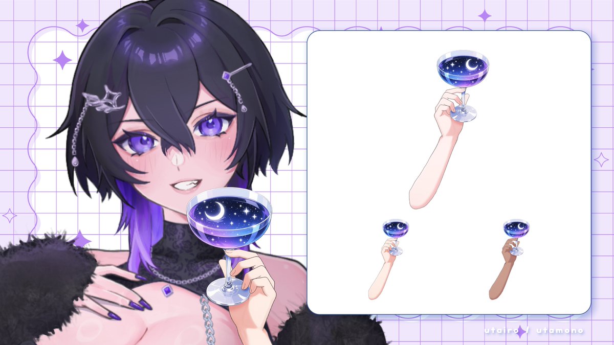 utairo_works's tweet image. 🌟⋱ 新着フリー素材 ⋰🌟
　
夜のきらめきをグラスにそっと閉じ込めて🍸✨
「夜空を閉じ込めたカクテルを持った手」のイラスト素材を追加したよ〜🌌💫
　
👉utamono.com/hand-121/
　
モデルのご協力：女帝∞りょん様（@ryon_empress）
  　
 #IRIAM素材 #Vtuberasset #配信素材