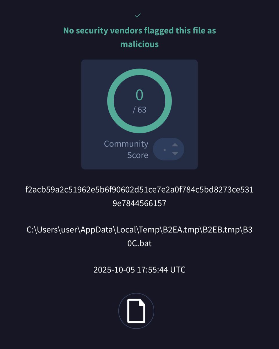 smica83's tweet image. &apos;B30c.bat&apos; FUD @abuse_ch 
bazaar.abuse.ch/sample/f2acb59… 
Drops: 
hxxps://seagreen-capybara-853936.hostingersite(.)com/base.ps1 
bazaar.abuse.ch/sample/75130de… 
@skocherhan