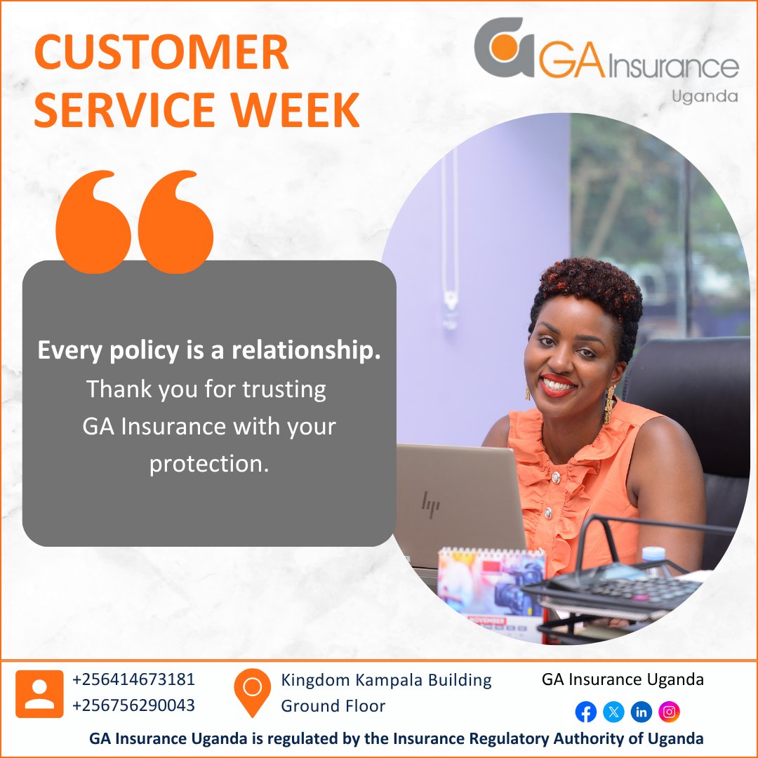 At GA Insurance Uganda, Customer Service Week is a reminder of our promise:
✅ Listen to you
✅ Protect your interests
✅ Deliver world-class service
Thank you for letting us serve you!
#CustomerServiceWeek #GAInsuranceUganda