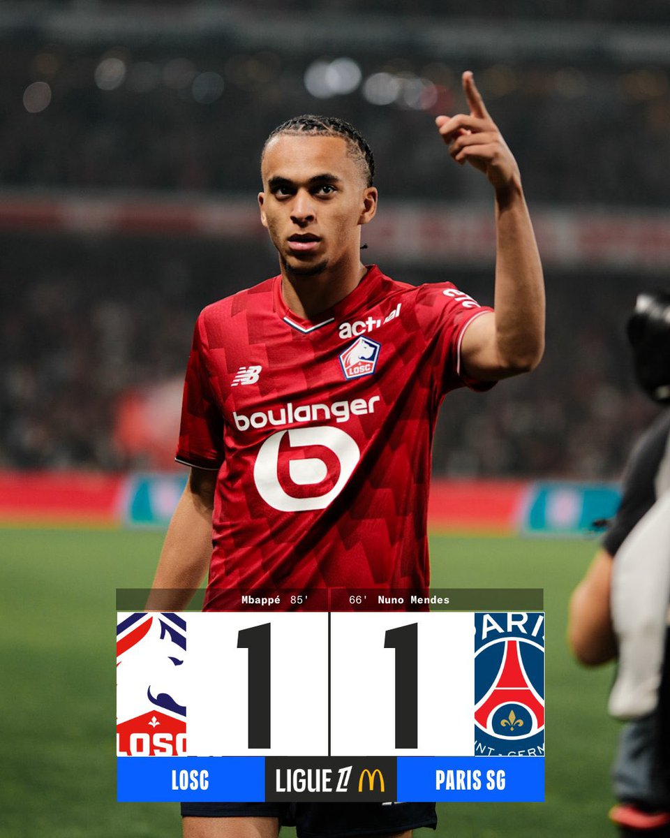 Match360TV's tweet image. 🏆⚽️ Ligue 1 : Match nul entre le PSG et le LOSC

Ethan Mbappé 🇫🇷 égalise après un sublime coup franc 🔥 de Nuno Mendes 🇵🇹. 

#PSGLOSC #Ligue1 #Football
