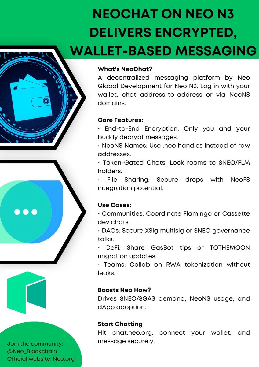 Pleasure_ee2's tweet photo. 💬 NeoChat on Neo N3 brings secure, wallet-based messaging. 🔐 Chat via .neo names or addresses, end-to-end encrypted.
Join the Web3 convo: https://t.co/eBZubK5U6r
#NeoChat $Neo #Neo #Crypto #Web3 $Gas @Neo_Blockchain https://t.co/svsVJXLqr0