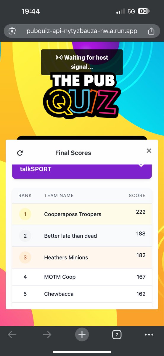 3rd Placed in the Quiz tonight. Which wasn’t bad as it was entirely sports questions and a good majority of them based on US Sports which no one in here in the UK cares or gives a shit about.