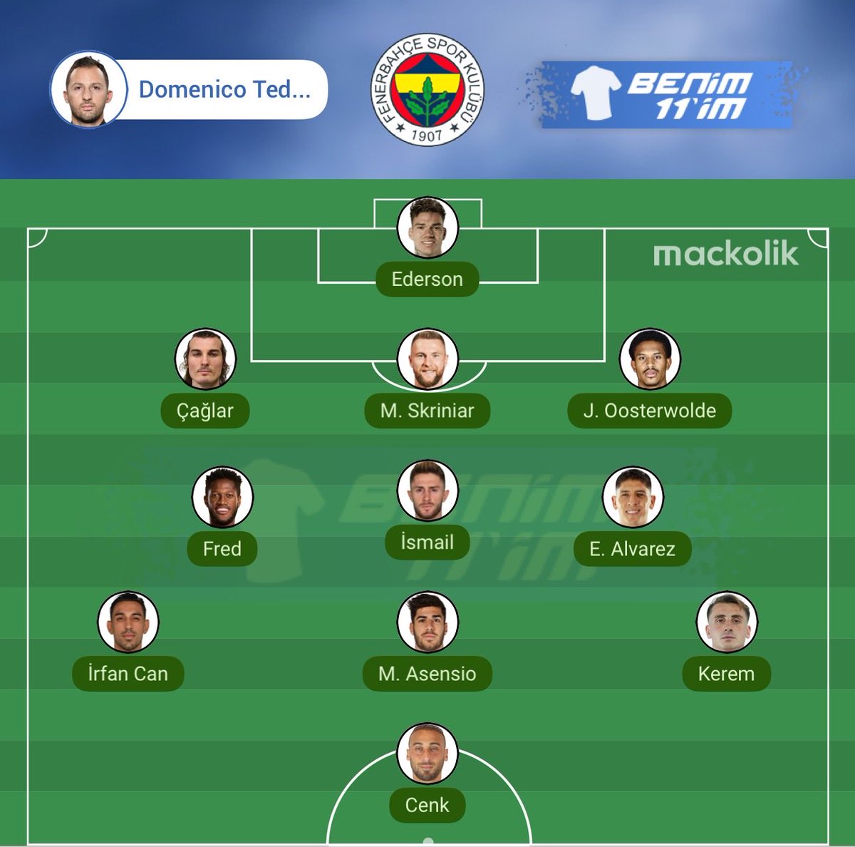 Benim 11 im bu abi ligde çakamayacağı takım yok bu 11 in her maçı bol gollü olur 
<a href="/Fenerbahce/">Fenerbahçe SK</a>