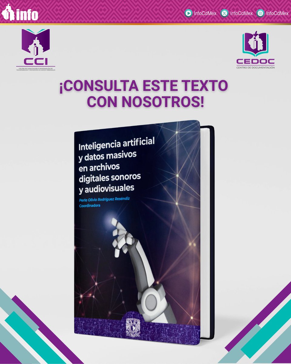 JulioCBonillaG's tweet photo. 📚🤖Este libro explora el uso y manejo de grandes volúmenes de información digital en #Archivos sonoros y audiovisuales, aplicando la #IA.
Les invito a conocerlo, lo tenemos en el #CEDOC del Centro de Capacitación del @InfoCdMex. https://t.co/hNZrqw1zDW