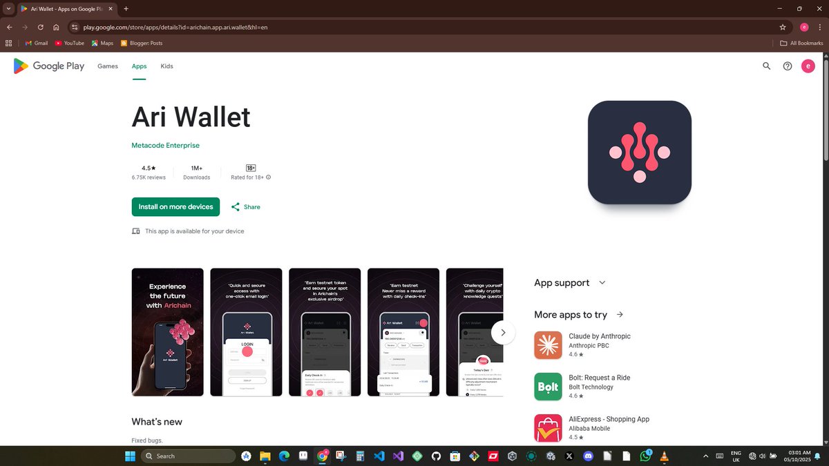 Lordexecutor1's tweet image. Over 1 million+ downloads on Google Play 🔥
The Ari Wallet isn’t just an app. It’s proof of Arichain’s real impact in the Web3 world.
Believe in @Arichain_ @Ari_Wallet_