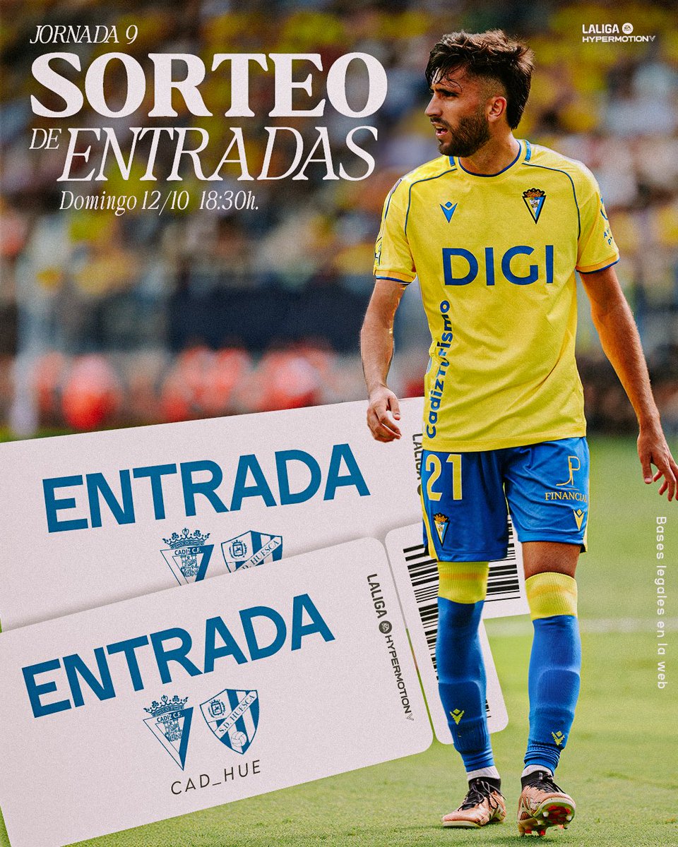 💛💙 ¡ATENCIÓN SORTEO!

¿Quieres venir gratis al #CádizHuesca junto a un acompañante?

¡Sorteamos dos entradas!

Participa en el sorteo:
* Sigue nuestra cuenta
* Da Me gusta y RT a esta publicación.
* Menciona a la persona con la que vendrías al partido.