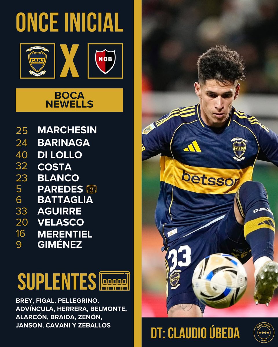 ✅BOCA CONFIRMADO✅

Úbeda estará a cargo del equipo en el banco de suplentes, se repite el mismo once que el último partido.

Edinson Cavani estará en el banco de suplentes, Javier García y Agustín Martegani afuera del banco.

#Vamosboca 
💙💛💙