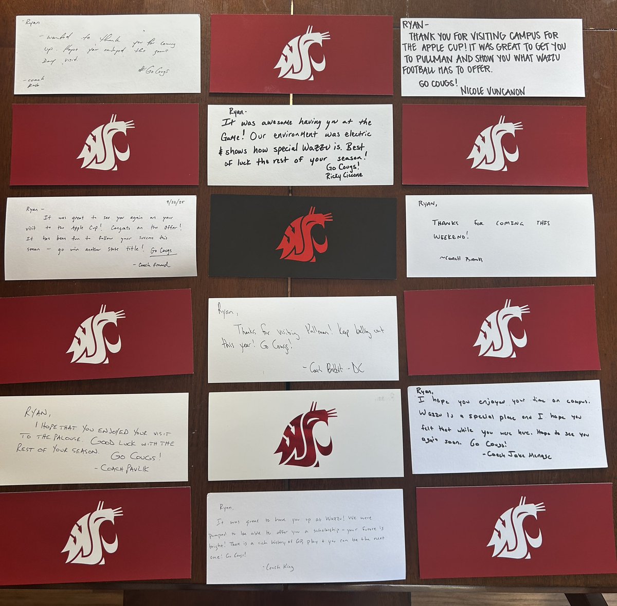 Big thank you to the <a href="/WSUCougarFB/">Washington State Football</a> staff for the hand written letters! I appreciate each and every one, I can’t wait to be back!