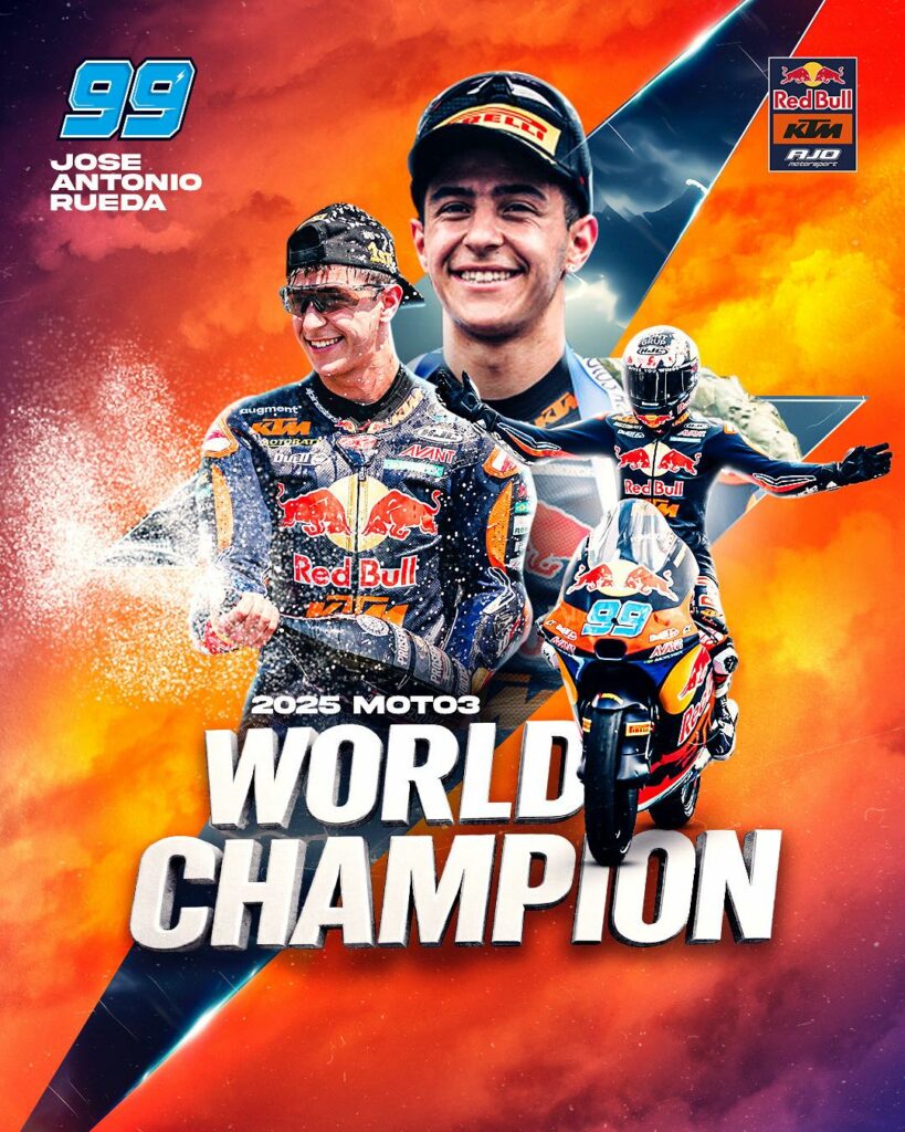 DavidAGlz23's tweet photo. JOSE ANTONIO RUEDA RUIZ CAMPEÓN MUNDIAL DE MOTO 3 2025 💙✊🏼😎 https://t.co/nCeK8DrnLT