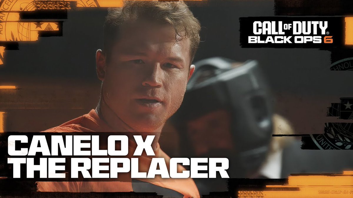 Promotional artwork for 'CALL OF DUTY BLACK OPS 6' featuring Canelo Álvarez, with text reading 'CANELO X THE REPLACER' as he points a gun toward the camera.