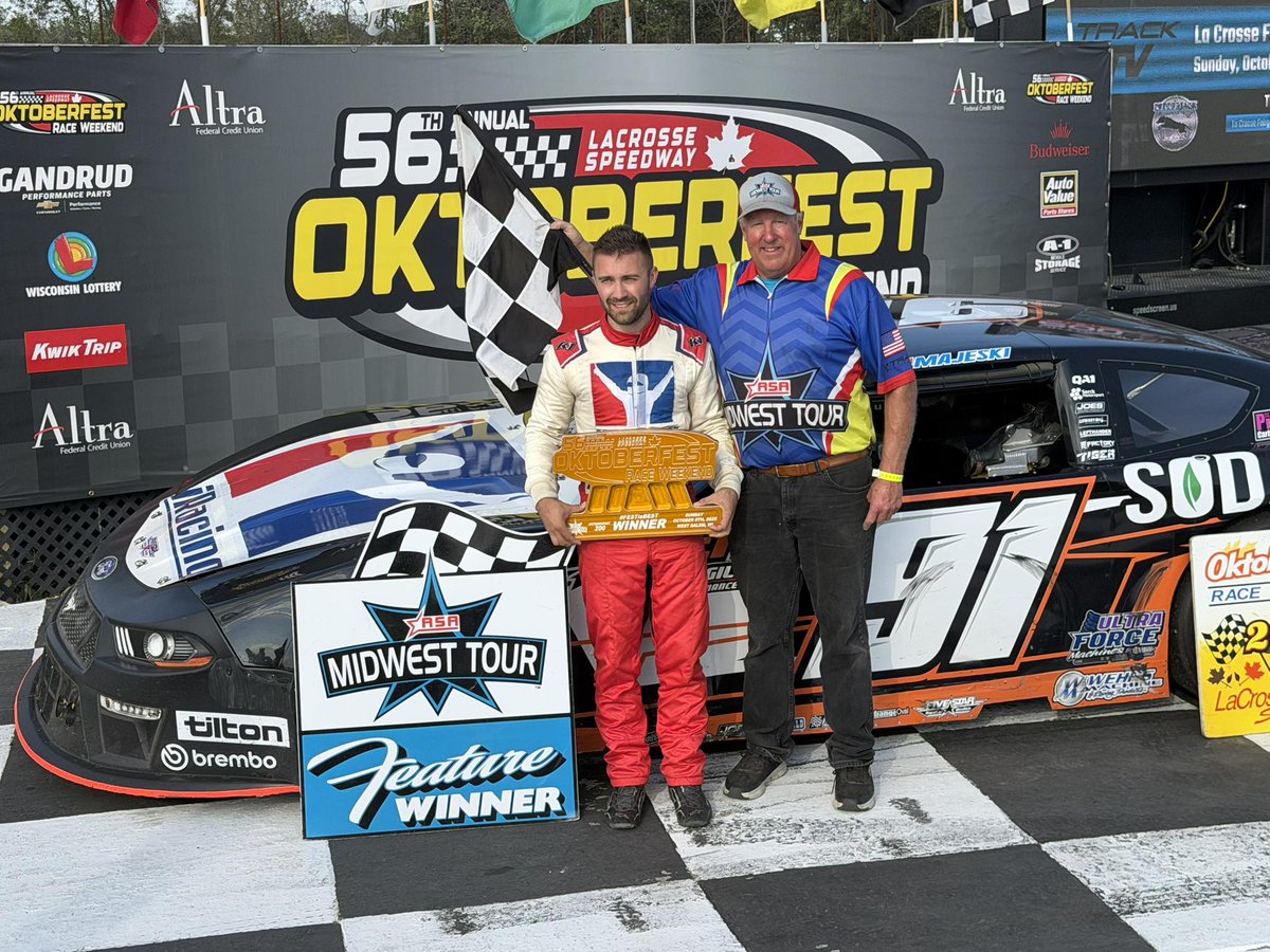 Midwest Tour (@midwesttour) on Twitter photo 5X ASA Midwest Tour Champion <a href="/TyMajeski/">Ty Majeski</a> joins elite company, tying the late, great Joe Shear with his FIFTH Oktoberfest 200 Championship during the 56th Annual <a href="/raceoktoberfest/">Oktoberfest Racing</a> at <a href="/LaxSpeedway/">LaCrosse Speedway</a>.
Story & Results to follow soon.
#FESTisBEST ๐ #ASAMT ๐ 5X ASA Midwest Tour Champion <a href="/TyMajeski/">Ty Majeski</a> joins elite company, tying the late, great Joe Shear with his FIFTH Oktoberfest 200 Championship during the 56th Annual <a href="/raceoktoberfest/">Oktoberfest Racing</a> at <a href="/LaxSpeedway/">LaCrosse Speedway</a>.
Story & Results to follow soon.
#FESTisBEST ๐ #ASAMT ๐