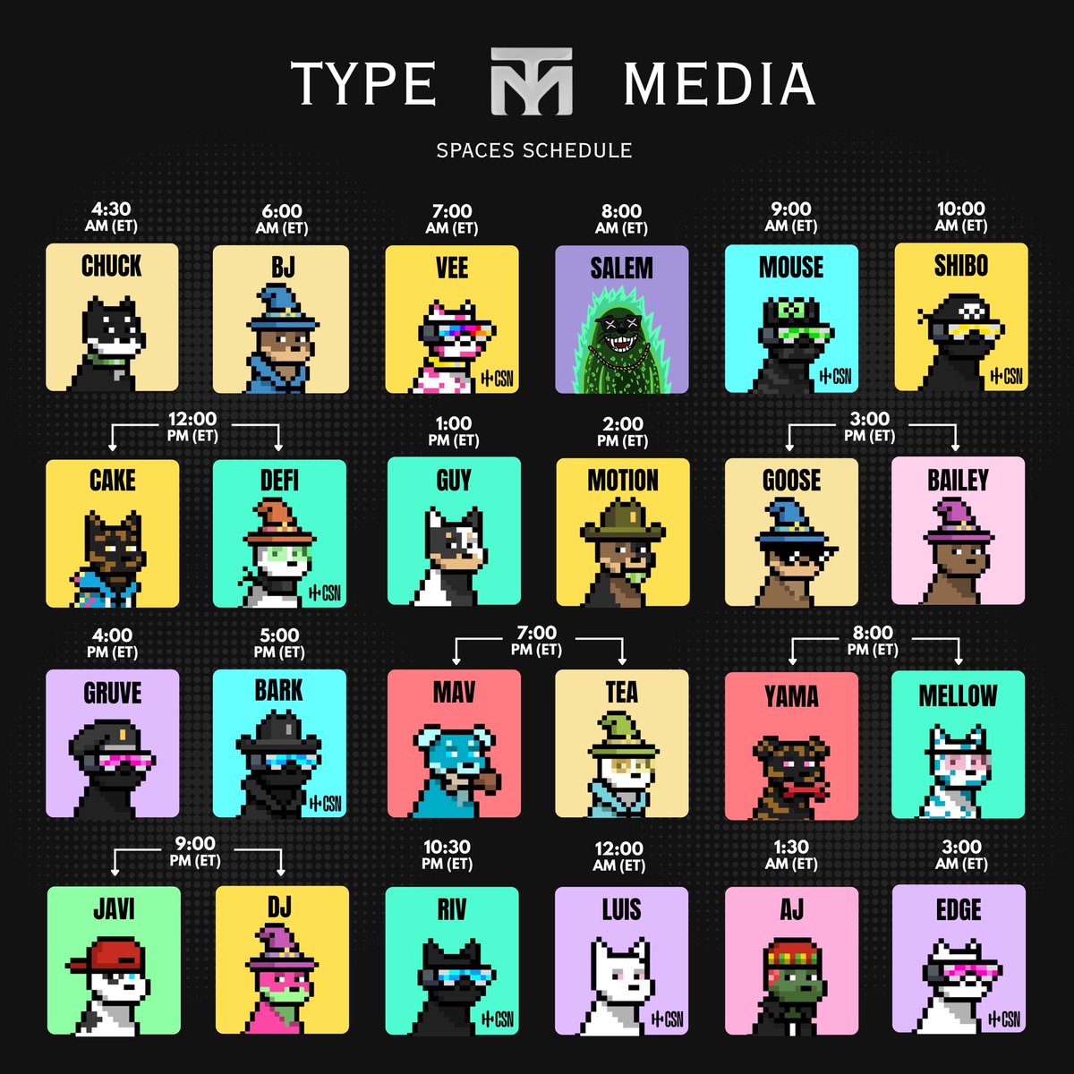 TypeMediaX's tweet image. Seals &amp;amp; wizzys on the 31/7 schedule 🔮

Discord 👉 discord.gg/typemedia
 
October spaces schedule 👇