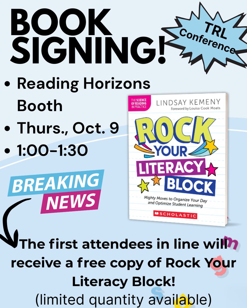 BIG NEWS: <a href="/ReadingHorizons/">Reading Horizons</a> has generously purchased books to give away at the <a href="/reading_league/">The Reading League</a> conference! The first attendees in line will receive a copy of Rock Your Literacy Block. Hope to see you there!
#TRLConf2025