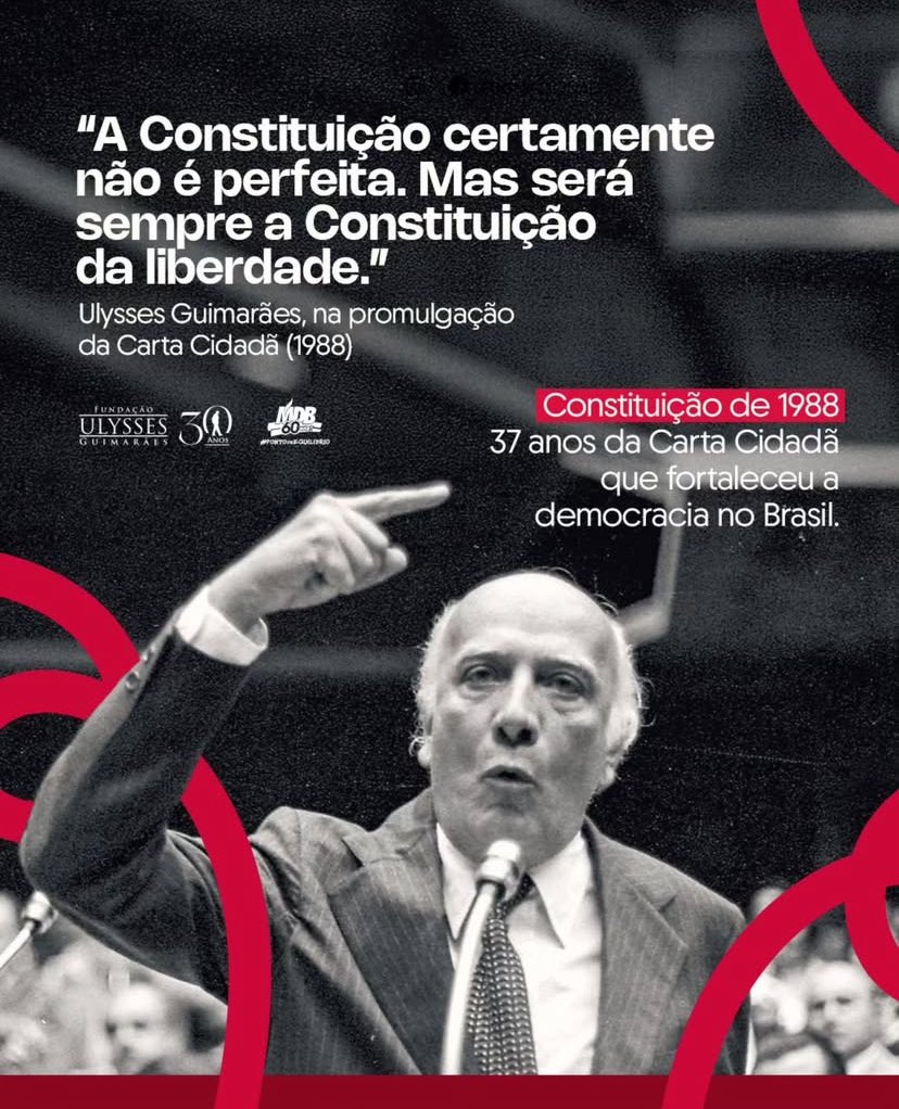 rezende_bruno's tweet photo. 🇧🇷 Há 37 anos, o Brasil promulgava a Constituição de 1988, nossa Carta Cidadã.
Mais que um texto, um pacto de fé, justiça e esperança.
O futuro da nação depende de líderes que sirvam com valores e amor ao país.
Deus acima de tudo, Brasil sempre.

#Brasil #Fé #Liderança #Valores https://t.co/WDQkBjpWIK
