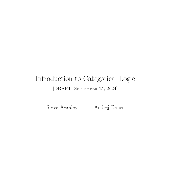 Found a better version (thanks to a follower of mine) of the primer (this time, the complete 281 pages version) on categorical logic by the great Steve Awodey. 

Logicians, mathematicians and computer scientists will find this one very interesting. 

github 🔗 in the comments