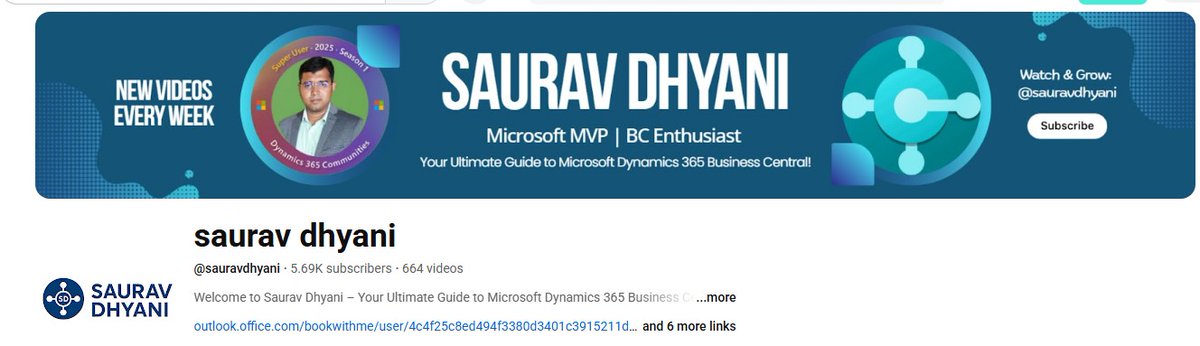 sauravdhyani's tweet image. 🚀 New look, same mission – empowering the #BusinessCentral community!
Explore tutorials, upgrades, APIs &amp;amp; more.
Big thanks to @GulshanShubham (Microsoft MVP) for the awesome YouTube banner.
👉 Watch, Learn &amp;amp; Grow with me: bit.ly/SubscribeSaura…

#MSDyn365BC #MicrosoftMVP