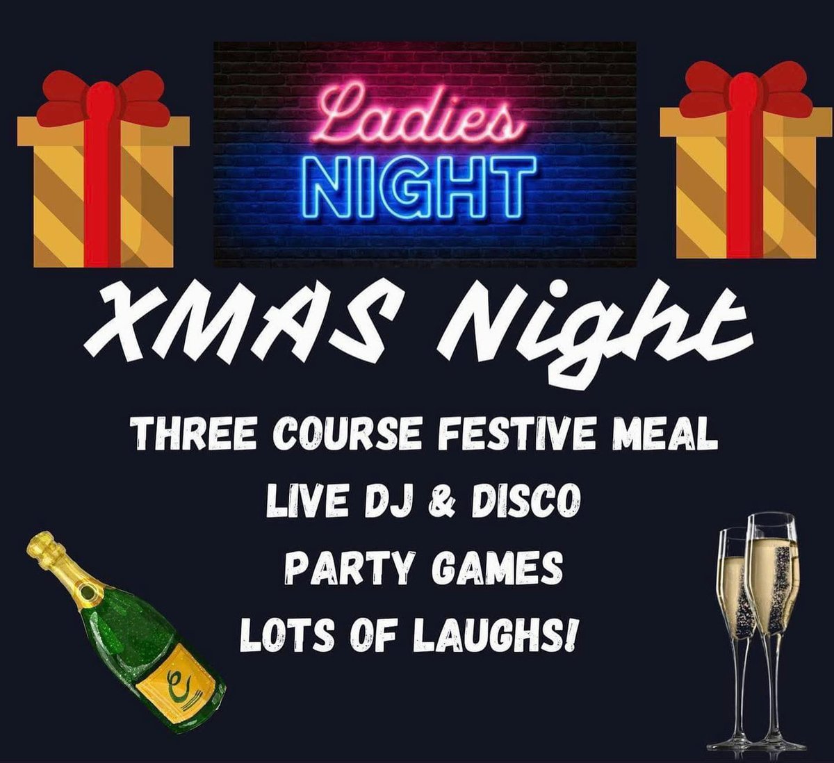 🎵 OH YES IT’S LADIES NIGHT 🎵
🎄OUR LADIES XMAS NIGHT...🎄

🎅 Friday 5th December 2025
🎅🏻 £35 per person and includes a full festive 3-course meal, DJ/Disco/Party Games

Book by calling the pub phone on 0191 237 0060 ☎️