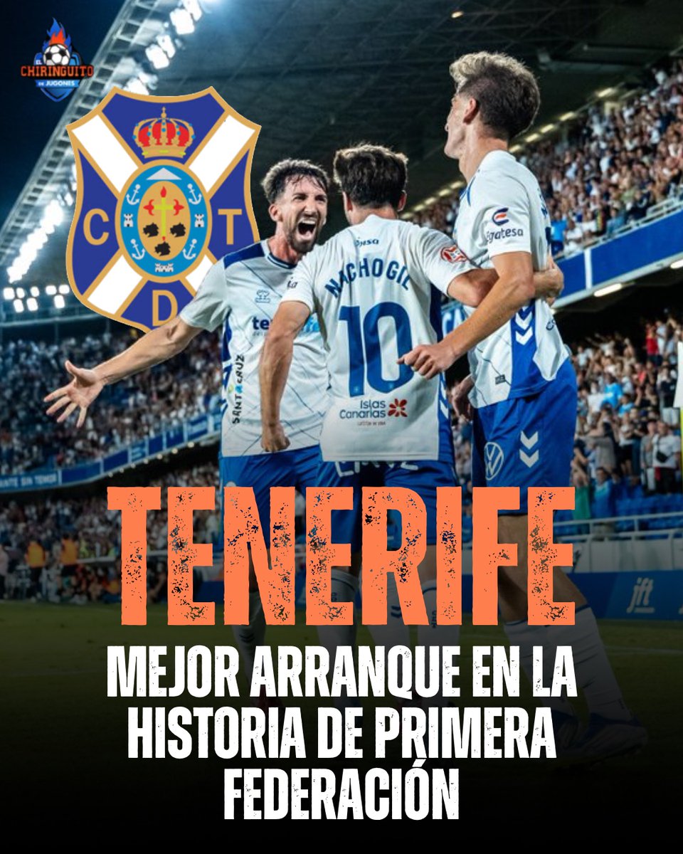elchiringuitotv's tweet photo. 👏 ¡EL @CDTOficial  FIRMA EL MEJOR ARRANQUE DE LA HISTORIA DE 1ª RFEF!

✅ 6 victorias en los 6 primeros partidos.

📺 Nos vemos a las 12 de la noche en MEGA. https://t.co/ZGBnV4wXpy
