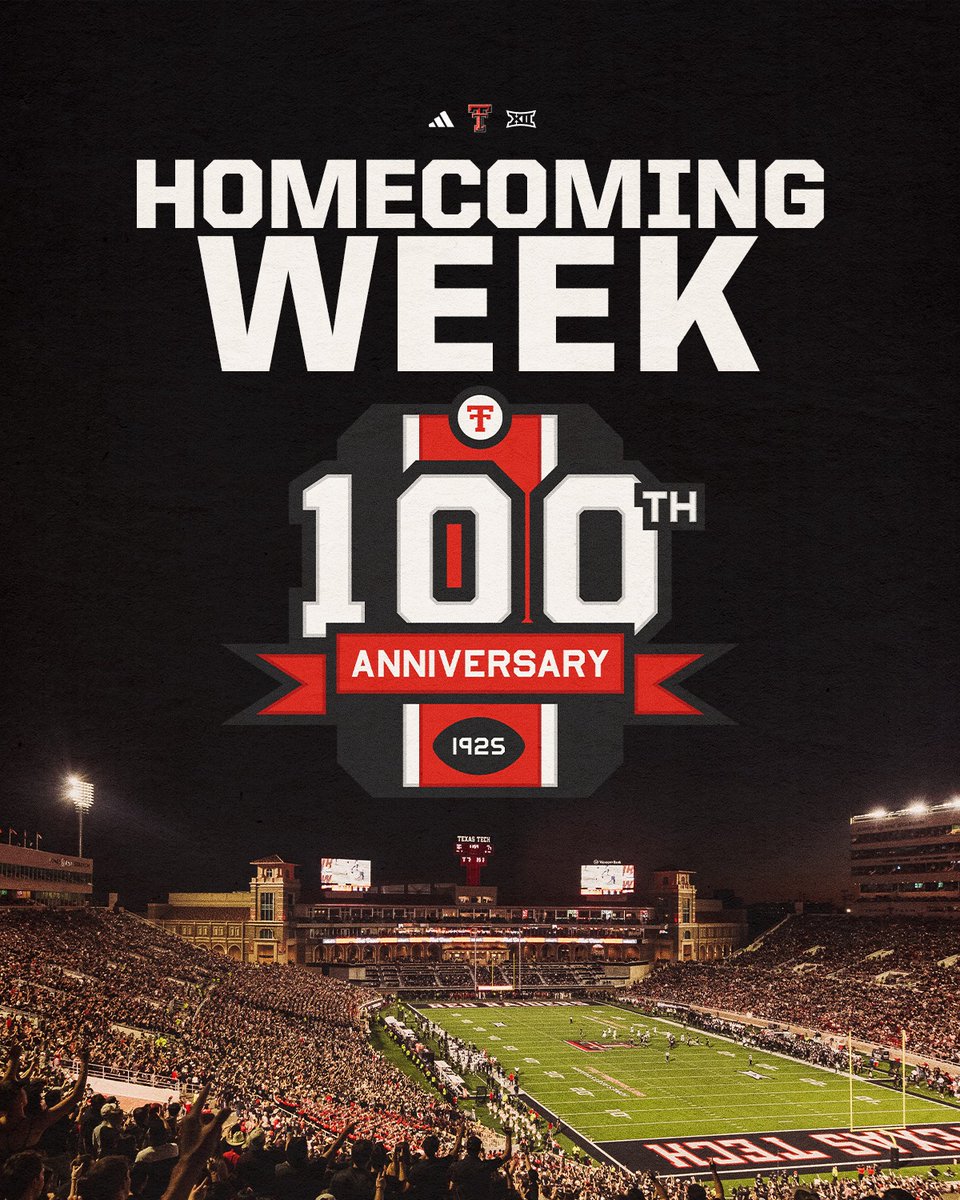 TechAthletics's tweet photo. It's officially homecoming week‼️

This year, we're excited to celebrate the 100th Anniversary of @TexasTechFB, which played its first game on October 3, 1925 🎂 https://t.co/8ks9XJUYXZ