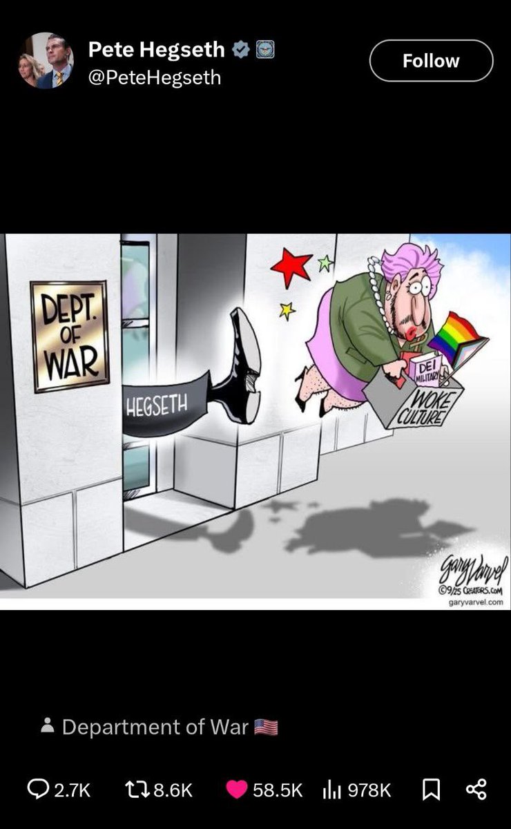 Pete Hegseth, Secretary of  War cleaning the house.  🥾🔥🔥🔥