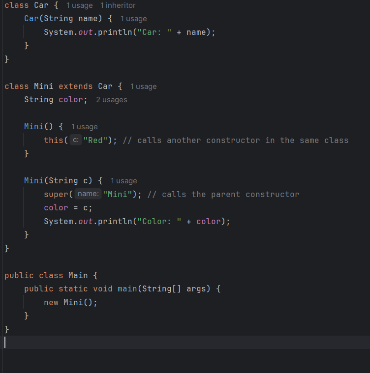 OluwatobiZacch1's tweet image. Day 28: Constructors &amp;amp; Inheritance 🧠
In Java, the superclass constructor always runs first — it builds the foundation before the subclass continues.
Use super() for parent constructors and this() for same-class ones.
#Java #OOP #Constructors #Inheritance #Day28 #Coding