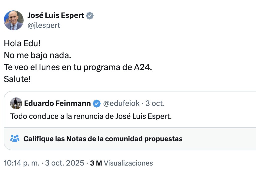 <a href="/jlespert/">José Luis Espert</a> Mañana vas a lo de Edu???
#Elecciones2025 
#NarcoCandidato
