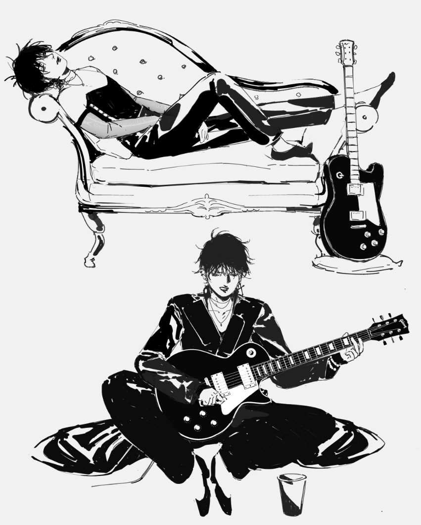 memma_topaze's tweet photo. Got back into vkei, inspired me a new character. A homeless musician who plays guitar on the streets to get known. https://t.co/O3lWgw1S85