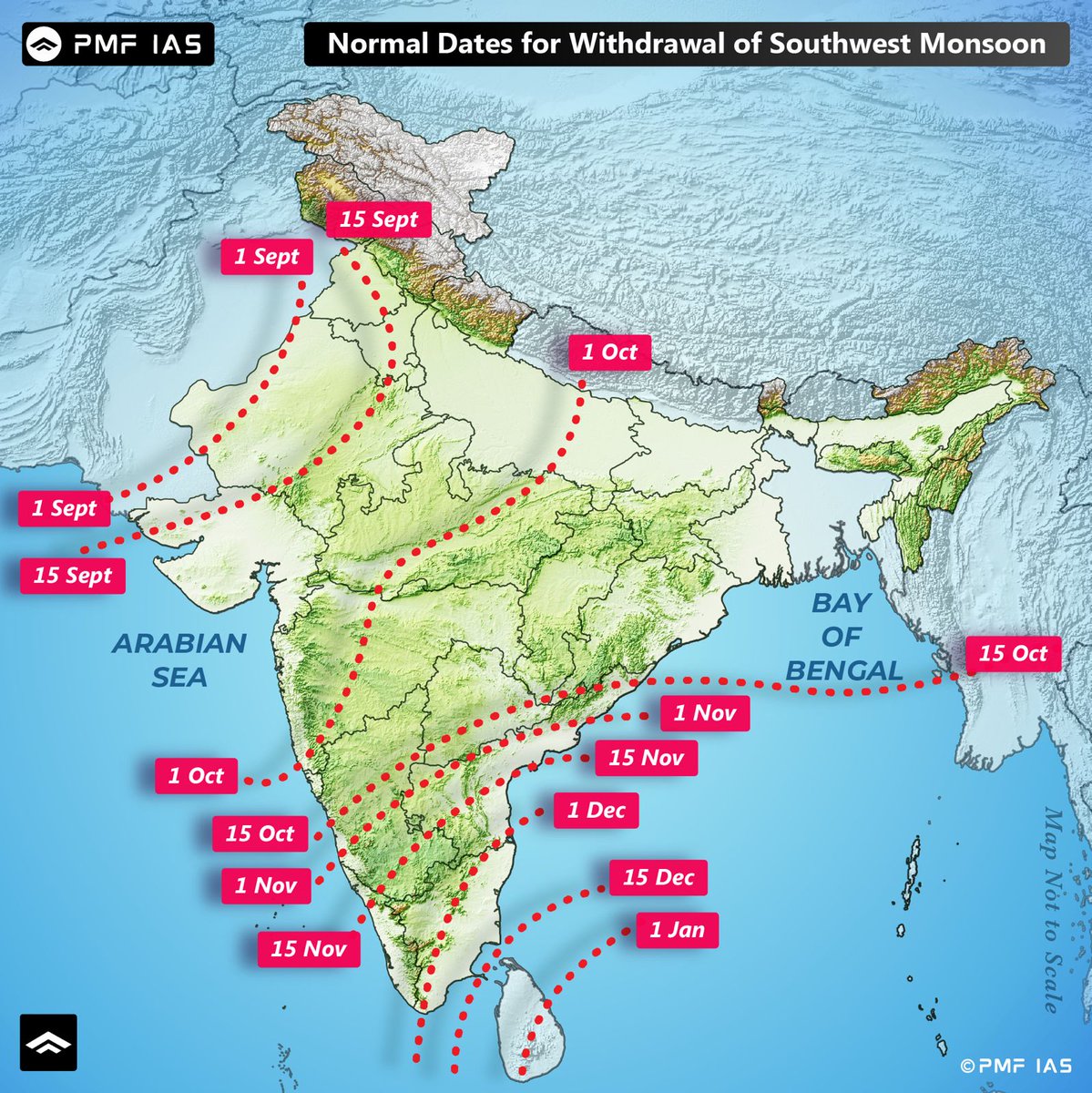 pmfias's tweet image. Normal Dates for withdrawal of Southwest Monsoon 🔖

#UPSC #upscpreparation #mansoon #cloudburst