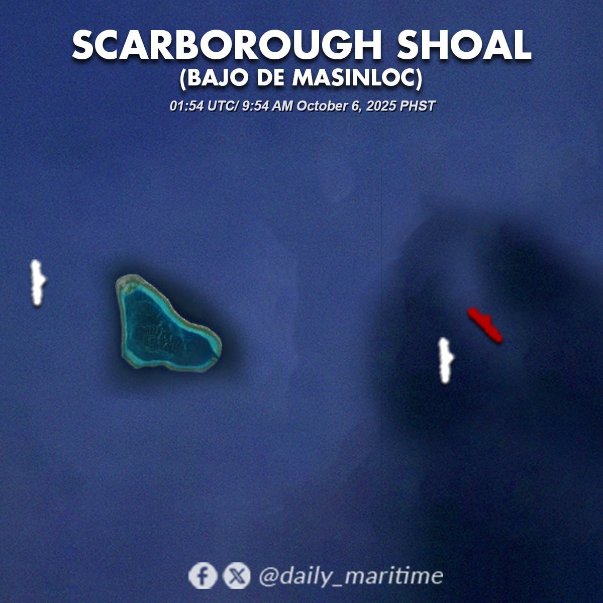 daily_maritime's tweet image. 📍Scarborough Shoal — Oct 6, 2025 | 9:54 AM PHT
1 China Coast Guard + 2 militia vessels observed inside 🇵🇭 EEZ. Quiet moves like these remind us why laws matter — they protect our fishermen, food, and future.
⚠️ Stay alert, stay informed.
#MapTruthMondays #WPS #UNCLOS #MAD