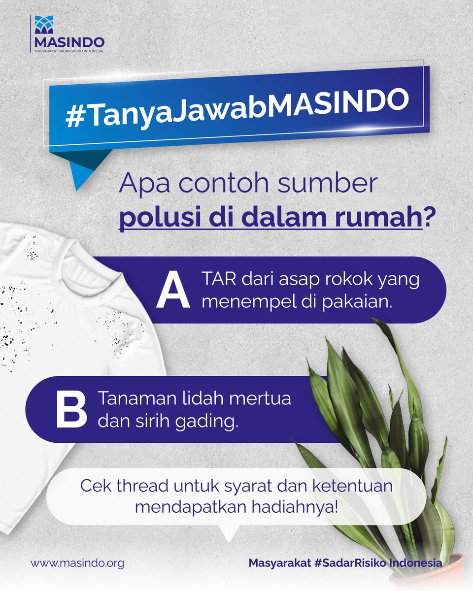 Masindo_Org's tweet image. Sudah tahu apa saja yang bisa menyebabkan polusi di dalam rumah?

Kalau sudah, yuk tulis jawabanmu untuk ikut #TanyaJawabMASINDO dan berkesempatan memenangkan saldo e-wallet senilai Rp50.000!

#Giveaway #Kuis #kuisberhadiah #giveawayindonesia #giveawayalert #GAsaldo #quiztime