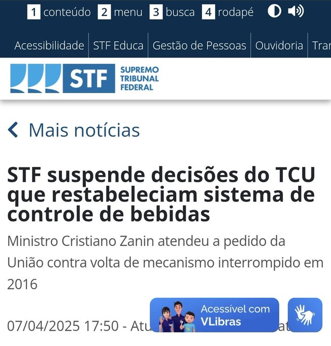 BrazilenDireita's tweet photo. Abril de 2025...
"O ministro #Zanin, do #STF, suspendeu os efeitos de decisões do Tribunal de Contas da União (#TCU) que obrigavam o restabelecimento integral do Sistema de Controle de Produção de Bebidas (#Sicobe), descontinuado pela Receita Federal em 2016." https://t.co/pVbglJKvYk