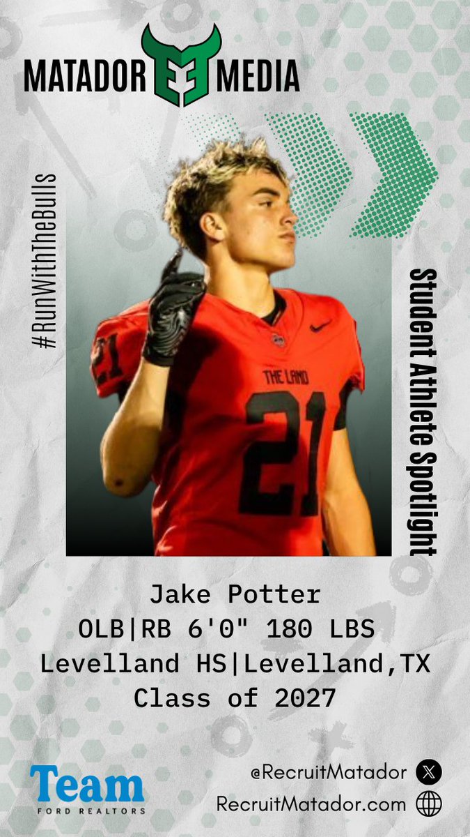 Jake Potter <a href="/JakePotter19620/">Jake Potter</a>
Class of 2027
 6’0 180 | OLB/RB
 4.0 GPA|
Levelland High School <a href="/LevellandISD/">Levelland ISD</a> 
Coach <a href="/CoachLLeong/">Lyle Leong Jr.</a> 
Levelland, TX

<a href="/Coach_Eazy/">Tony Eggleston</a>
<a href="/CoachDixon77/">Keith Dixon</a>
<a href="/66_f250/">Marlon Winn</a>
<a href="/806hsscmedia/">Jasone Pearson</a>

hudl.com/profile/201222…