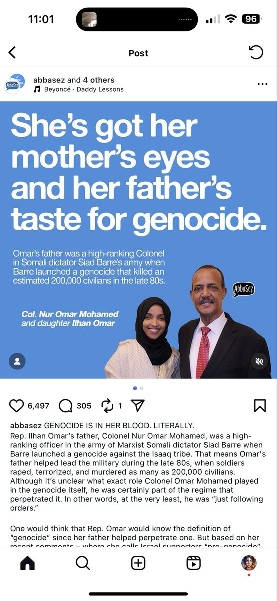 GENOCIDE IS IN HER BLOOD. LITERALLY

Rep. Ilhan Omar's father, Colonel Nur Omar Mohamed, was a high-ranking officer in the army of Marxist Somali dictator Siad Barre when Barre launched a genocide against the Isaaq tribe. That means Omar's father helped lead the military during