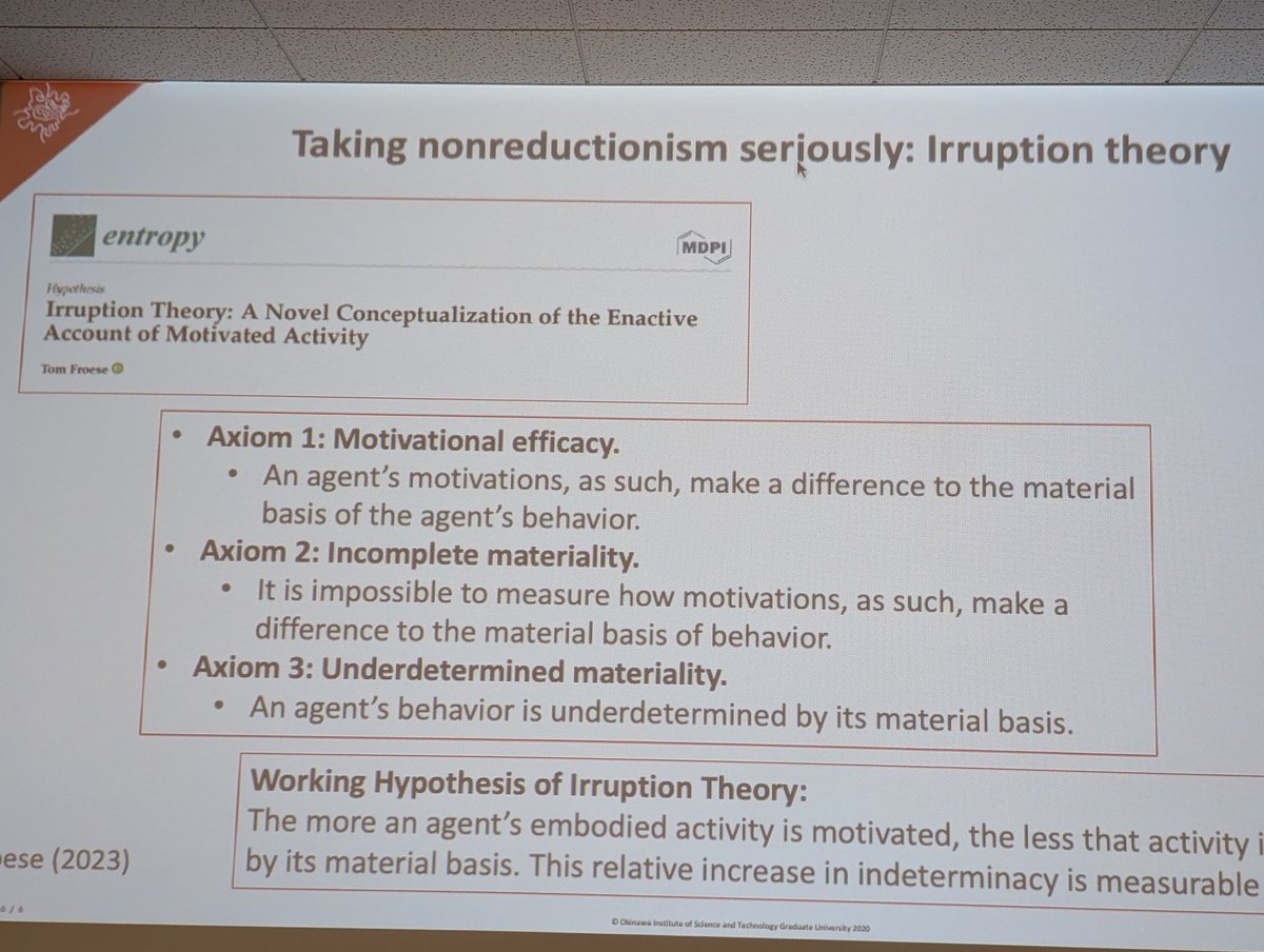HirokiSayama's tweet photo. Tom Froese introduces Irruption Theory
#ALIFE2025 #TONAL2025
@ALifeConf https://t.co/3A0HlZEGz1