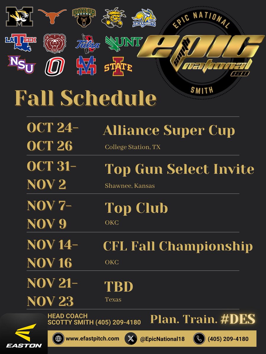 kiley_wheaton's tweet image. Fall schedule is out!! I’ll be missing the first tournament due to my high school schedule, but I’m super excited for the season! #DES @EpicNational18 @GoShockersSB