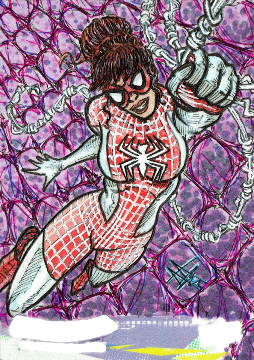 ariel_aguire's tweet image. 2024 - SPINNERET sketch card process scans! 😊 (unreleased set from last year)

#arielsartwork #Spinneret #MaryJane #Marvel #Spiderman #RenewYourVows #AcrosstheSpiderVerse #sketchcard #marvelcards #process #art #drawing #sketch #pencil #ink #pen #color #copic #marker #colorpencil