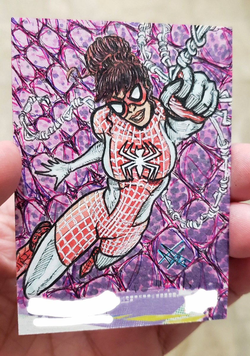 ariel_aguire's tweet image. 2024 - SPINNERET sketch card in hand! 😊 (unreleased set from last year)

#arielsartwork #Spinneret #MaryJane #Marvel #Spiderman #RenewYourVows #AcrosstheSpiderVerse #sketchcard #marvelcards #art #drawing #sketch #pencil #ink #pen #color #copic #marker #colorpencil #illustration