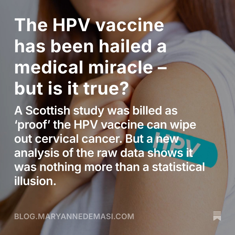MaryanneDemasi's tweet image. The Australian professors warned that false confidence in the HPV vaccine may discourage young women from attending cervical screening — the only intervention proven to reduce cervical cancer deaths.

FULL STORY - please sign up 👇👇
blog.maryannedemasi.com/p/the-hpv-vacc… 

@eileeniorio