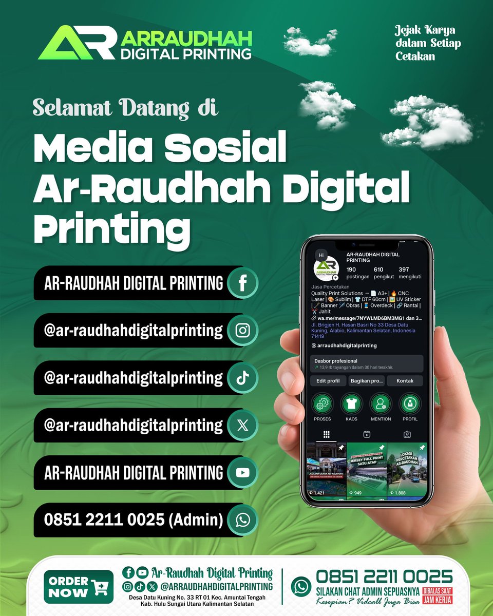 ARPrinting93's tweet photo. Selamat Datang di Media Sosial Ar-Raudhah Digital Printing.

Ikuti untuk mendapatkan informasi terbaru dari kami.

#percetakan #arraudhahdigitalprinting 
#arraudhahprintinghsu #alabio #amuntai https://t.co/LQEEEcEjxR