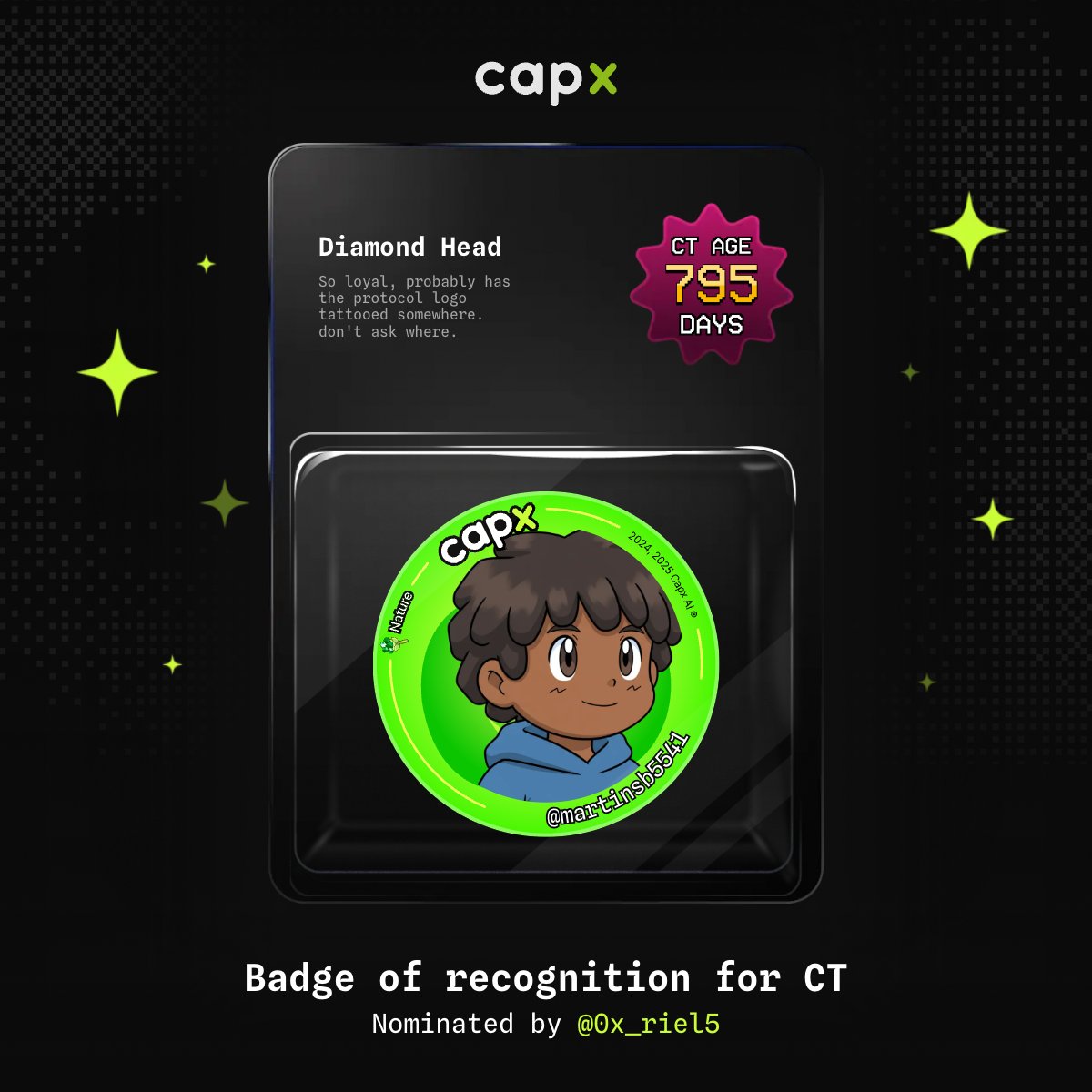 Just successfully claimed my <a href="/0xCapx/">Capx AI</a> Tazo badge.
Thanks <a href="/0x_riel5/">0xriel.sign🔶</a> for the nomination slot
If you were nominated by someone you can now claim your Tazo badge as well