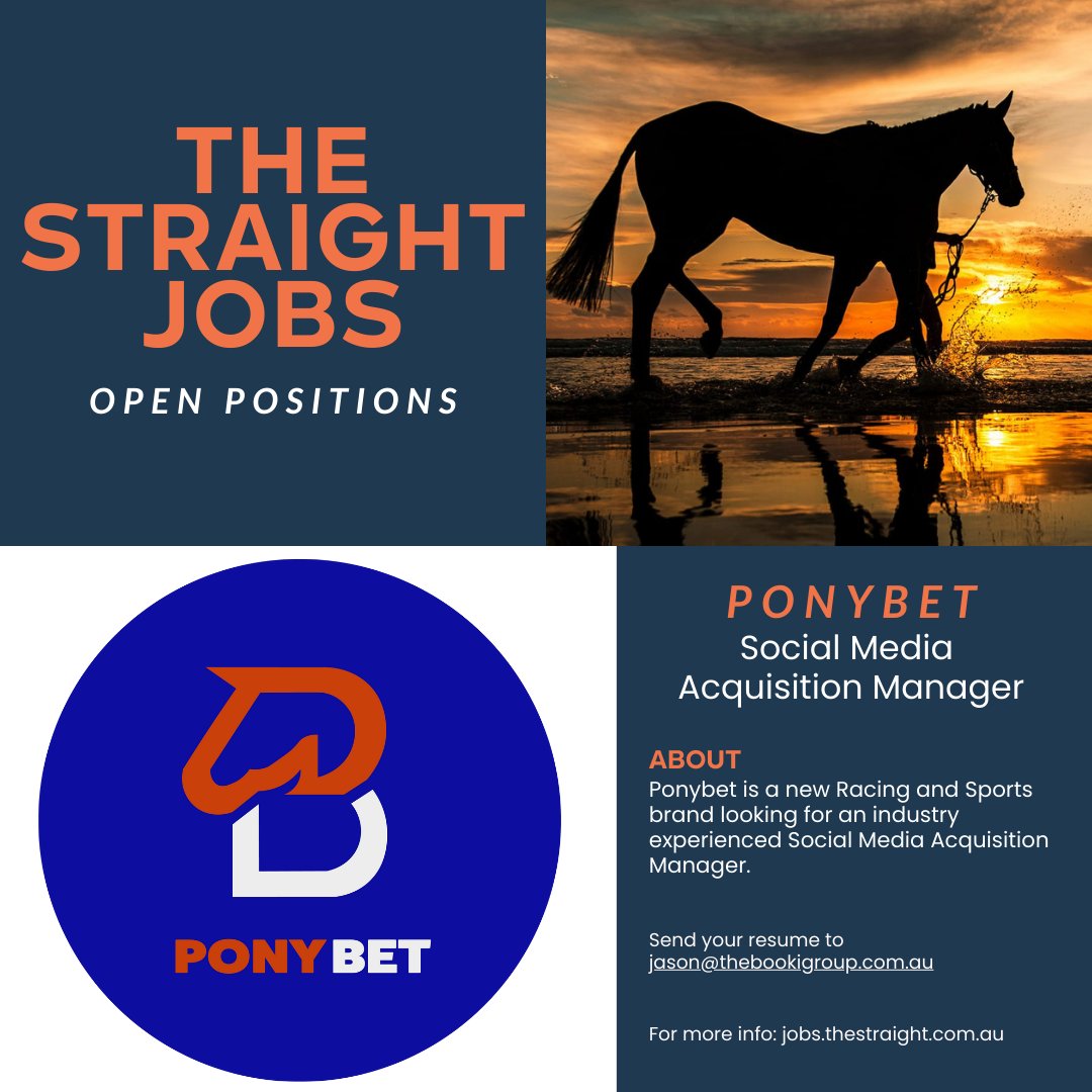 🚨 Now listed on The Straight Jobs
PonyBet is hiring a Social Media Acquisition Manager 💡

📈 Startup pace
📱 Multi-platform content + customer acquisition
🎯 Creative + data-led growth focus

Apply via jason@thebookigroup.com.au

🔗 Listed exclusively on The Straight Jobs: