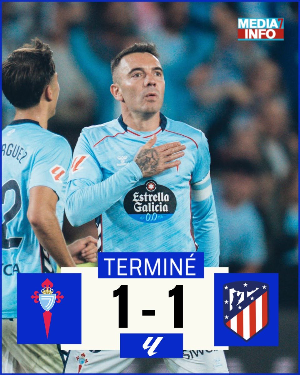 Media7info009's tweet photo. TERMINÉ ⏱️ 
CELTA VIGO 🔵 1-1 ⚪ ATLETICO MADRID

     ⚽ Starfelt 6' (csc)
⚽ Aspas 68'

LE CELTA VIGO ARRACHE LE NUL FACE À L'ATLETICO MADRID . 

#LaLiga #CeltaAtleti https://t.co/vrFdMud2l8