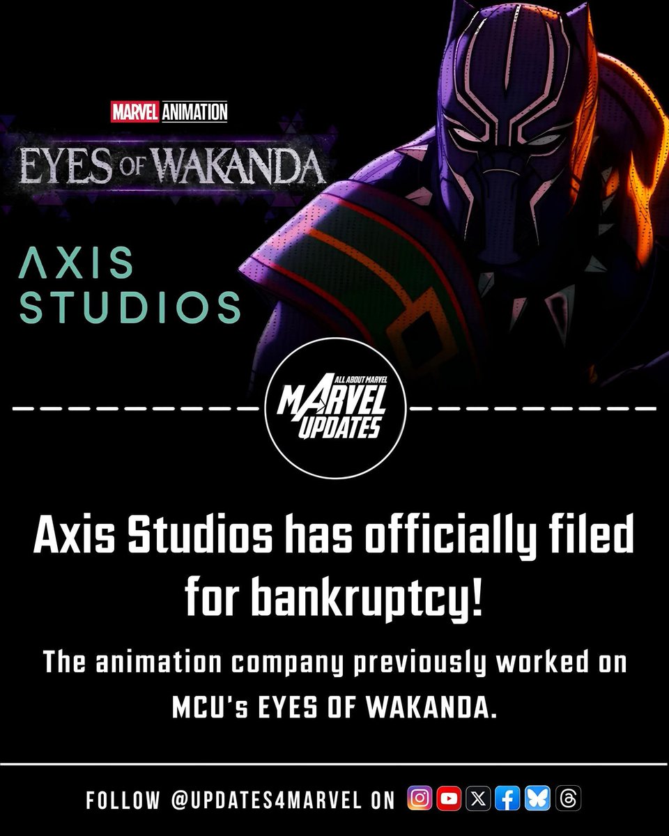 jadames1775's tweet image. Axis Studios has officially filed for bankruptcy. The animation company previously worked on EYES OF WAKANDA.
(via Forbes)
#AxisStudios #EyesOfWakanda #Marvel  #MCU
